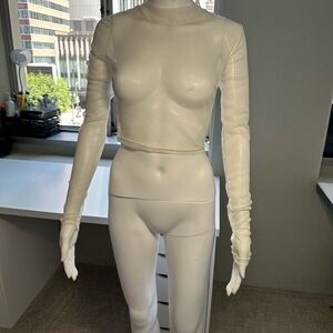 Sheer mesh White Long Sleeve Crop Top